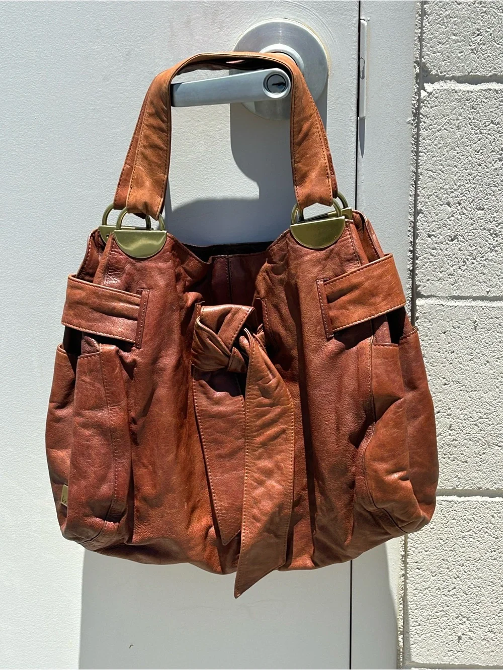 Koba Brown Leather Hobo Shoulder Bag Large Slouchy Tote Purse with Gold Hardware
